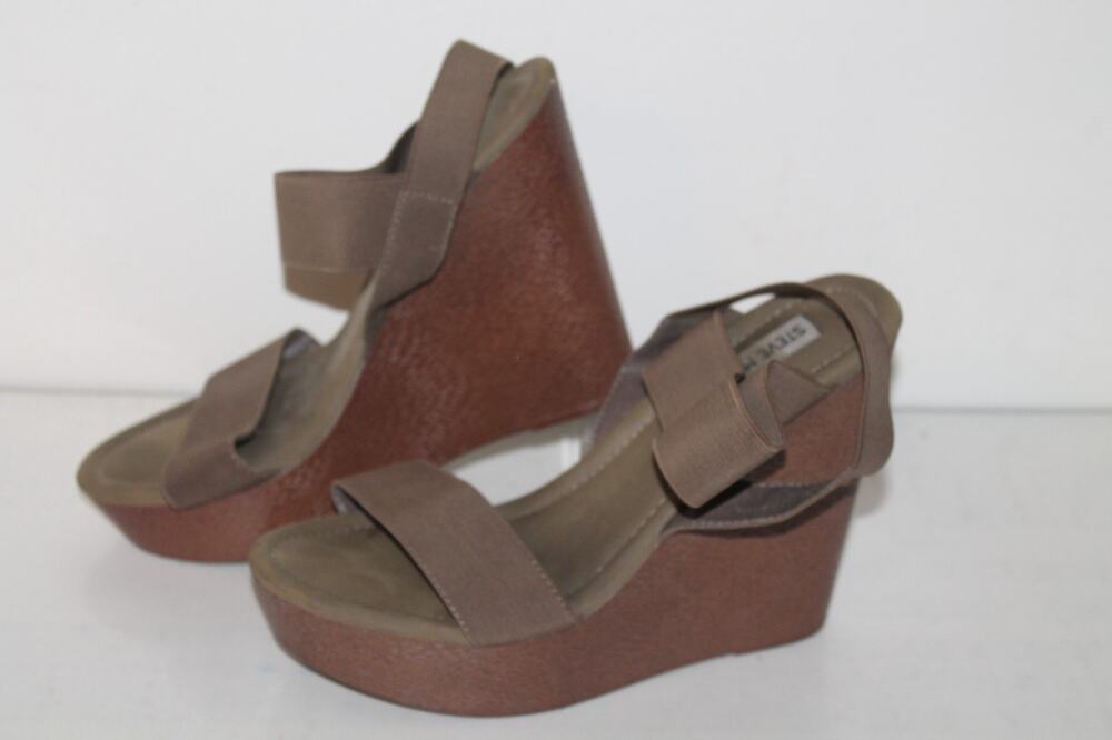 Steve Madden Stina Wedge Sandal, Taupe, 5", Manmade, Women's Size 9